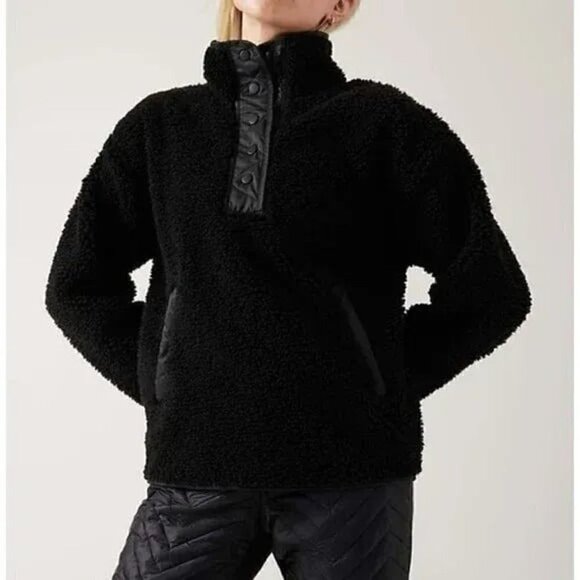 Athleta Cozy Sherpa Snap Sweatshirt XS - Picture 1 of 9